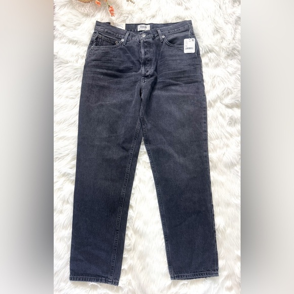Agolde Womens Fen Black High Rise Relaxed Denim Straight Leg Jeans NWT - Picture 2 of 4